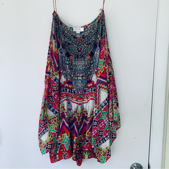 Camilla Drop Shoulder Playsuit Crystal Embellished Romper 100%silk size 3 (L) - Picture 2 of 15